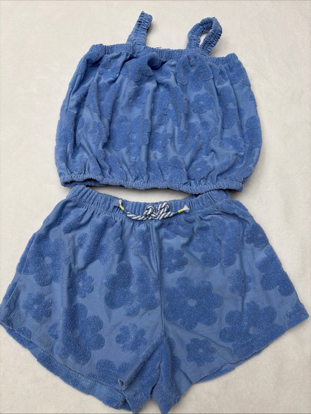 Girls size 10 Blue Floral Terry Elastic-Waist Kids Shorts - Vince Camino